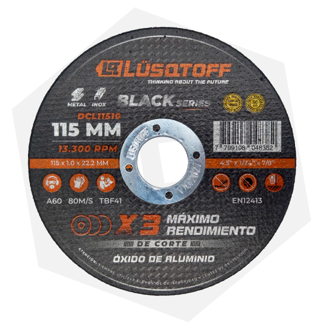 Disco de Corte Lusqtoff DCL11510 Black Series Oxido de Aluminio – 115 x 1 mm