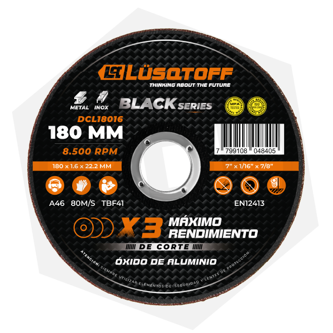 Disco de Corte Lusqtoff DCL18016 Black Series Oxido de Aluminio – 180 x 1.6 mm