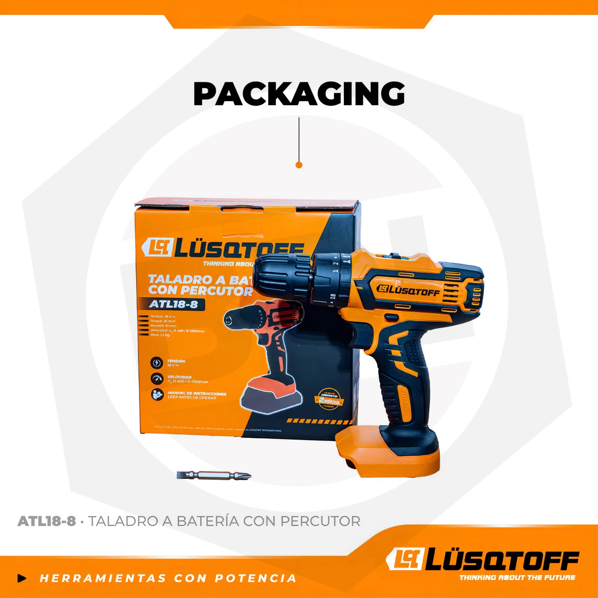 Taladro Atornillador a Bateria Lusqtoff ATL18-8. 10MM – 18V – S/Cargador y Bateria.