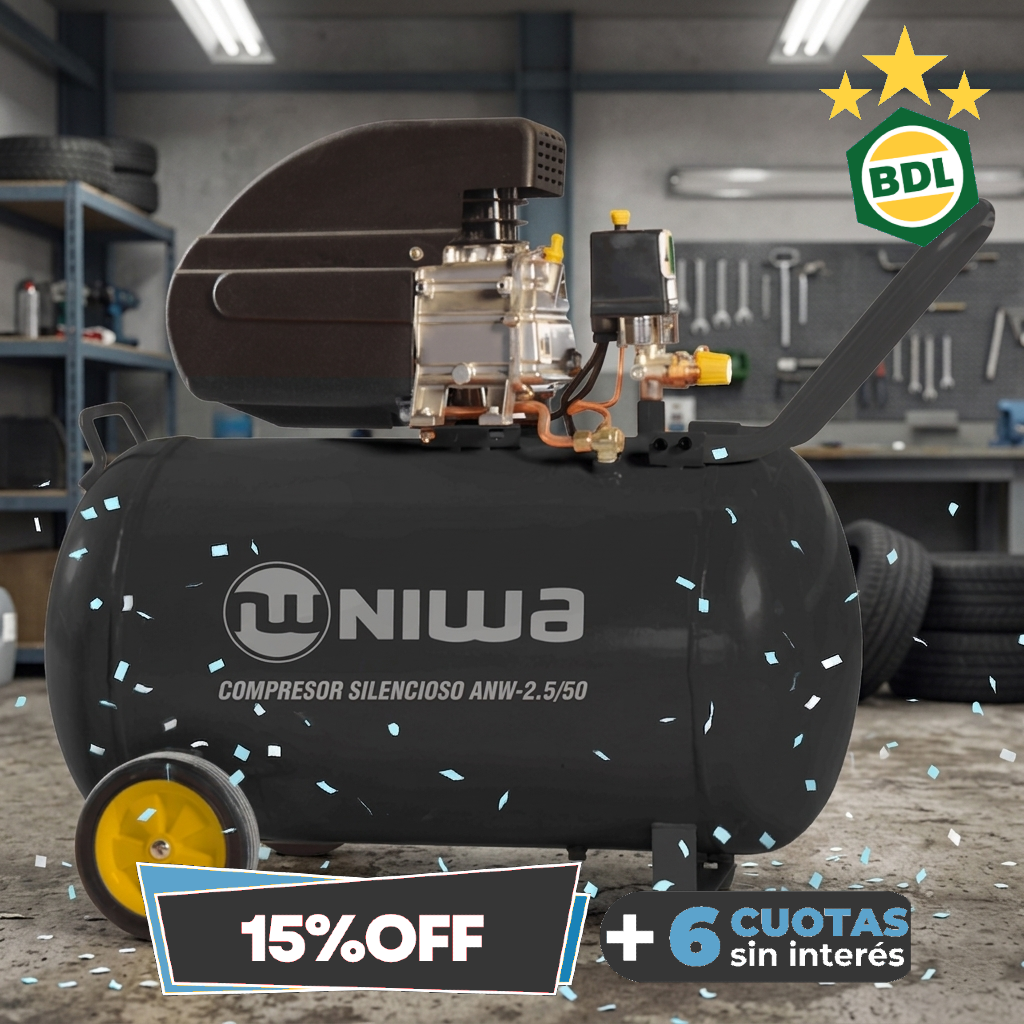 Compresor Niwa ANW-2.5/50 – 50 Litros + Kit para Compresor de Regalo!