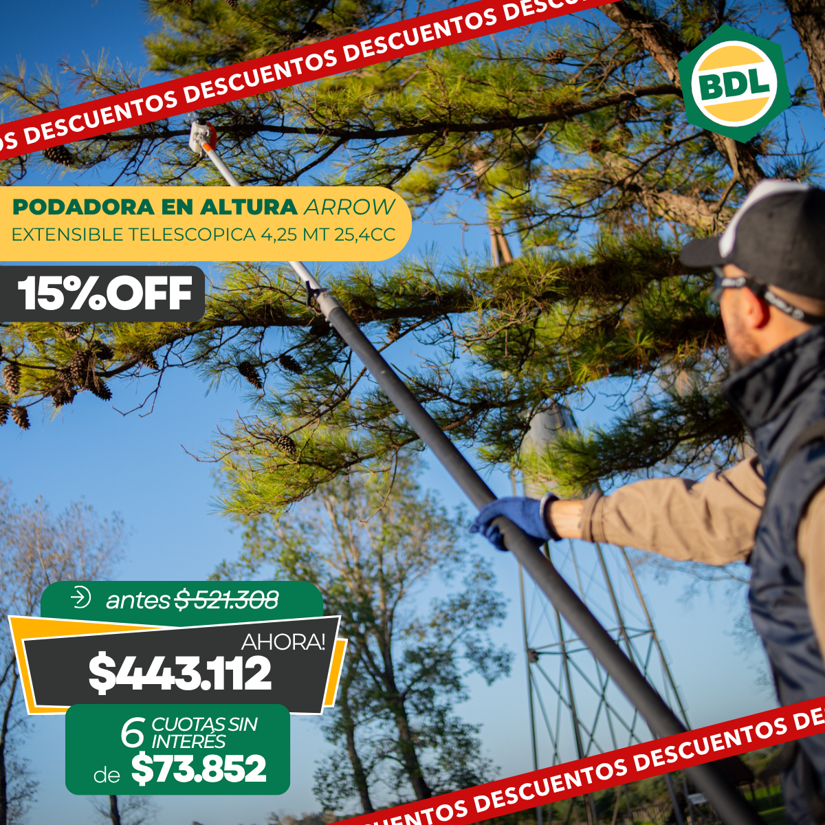 Podadora en Altura Extensible Arrow QJ260A – 25.4 cc / 2.95 a 4.25 m