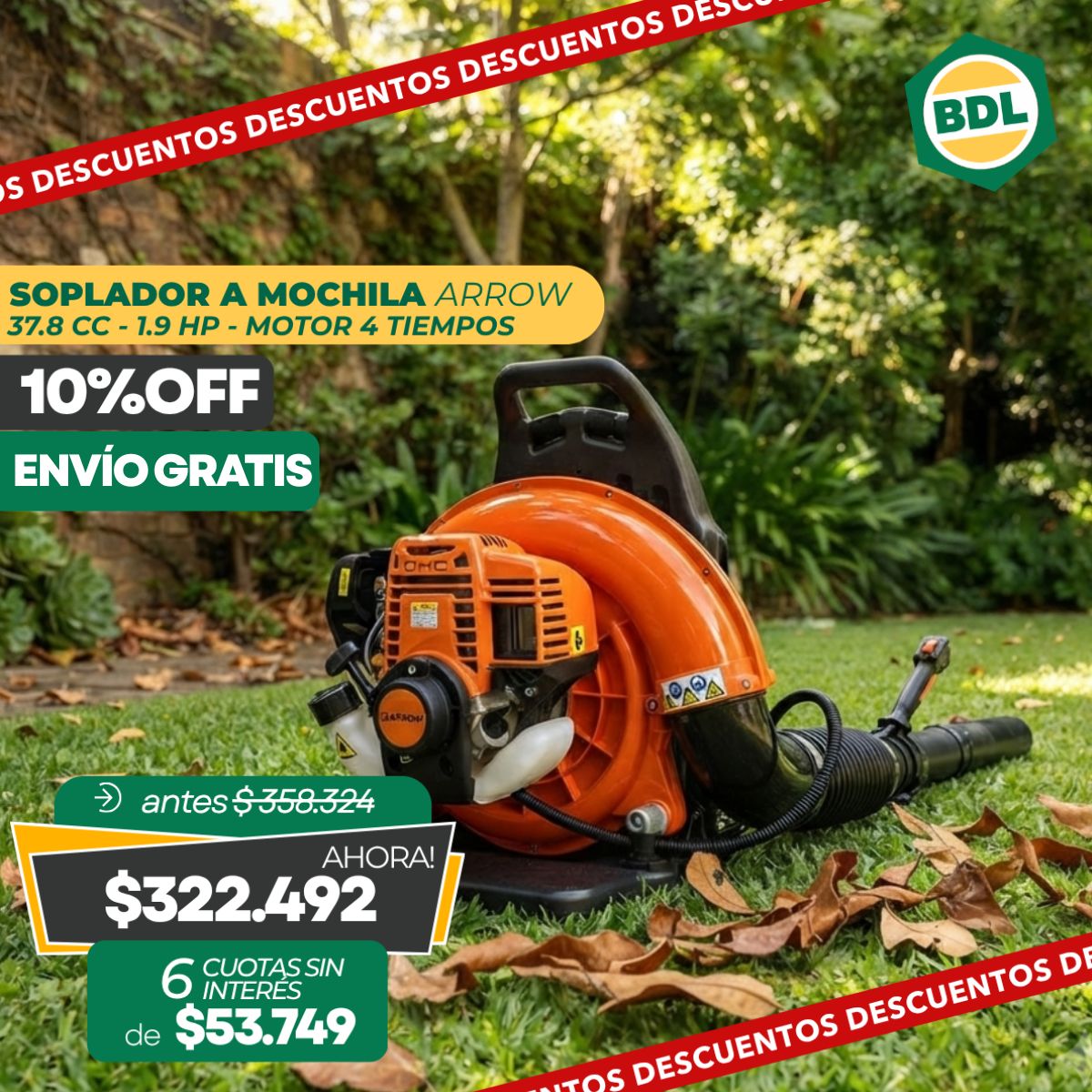 Soplador a Explosión Mochila Arrow EB380 – 37.8 cc / 4 Tiempos