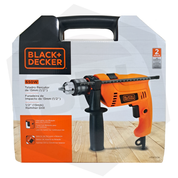 Taladro Percutor Black & Decker HD650K – 13 MM / 650 W / Maletín